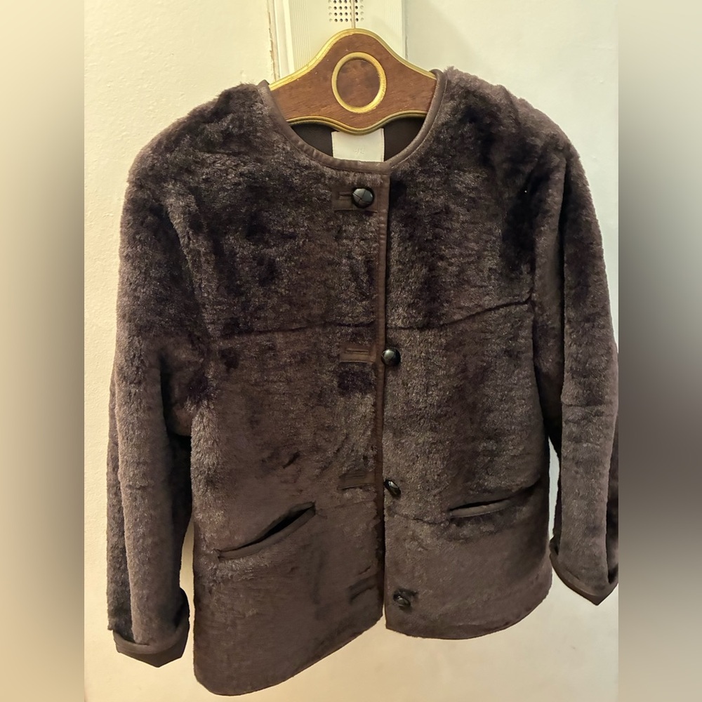 h and m brown faux fur 3/4 jacket